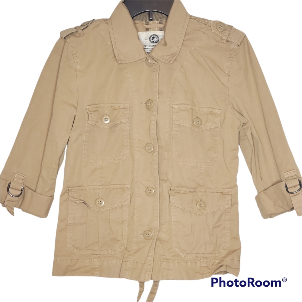 Lucky brand military cargo utility tan‎ khaki waist jacket size small